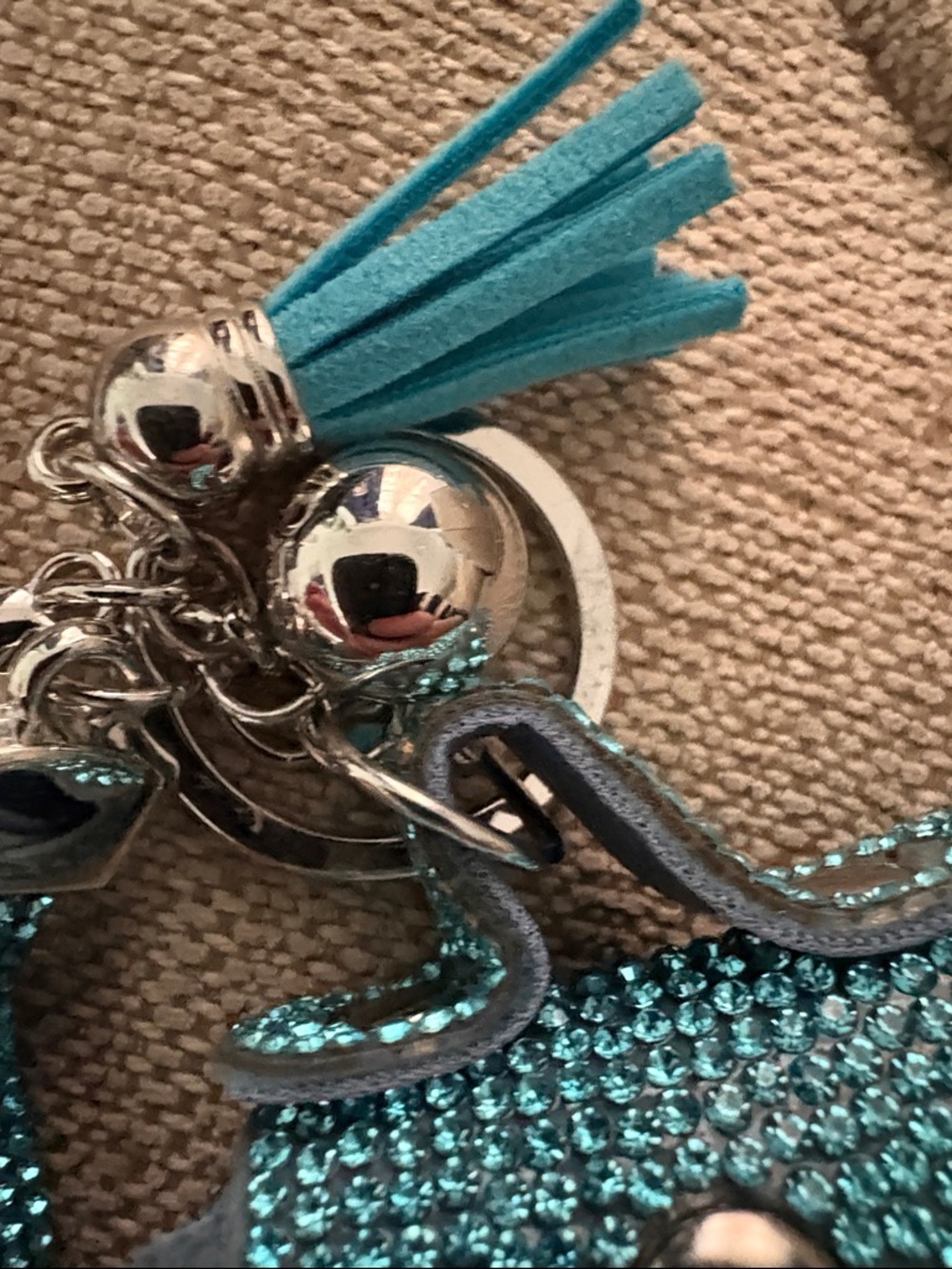 Bag charm or keychain Crystal-Embellished Mini Bag Teal and silver - Picture 4 of 7